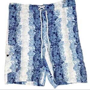 Men's Surfwaves Blue White Floral Board Swim Shorts Trunks 34